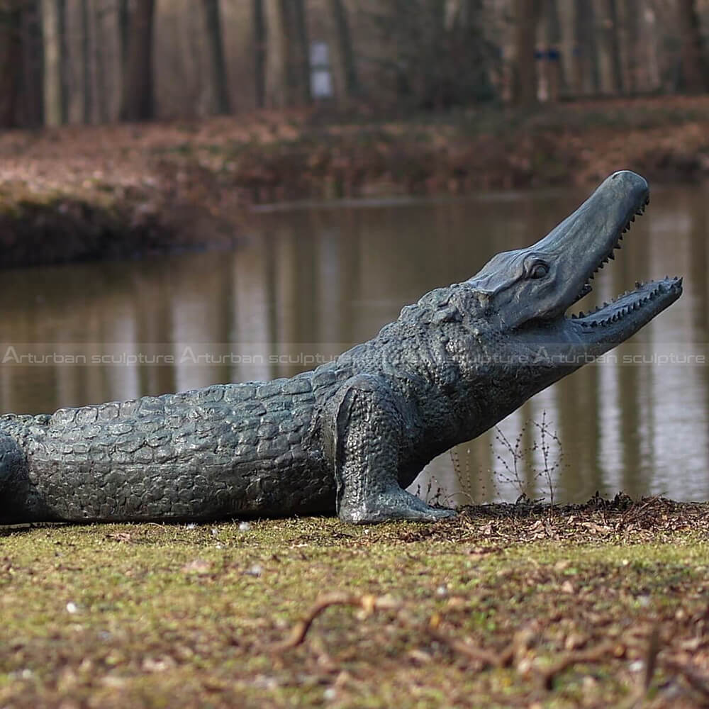 bronze alligator sculpture