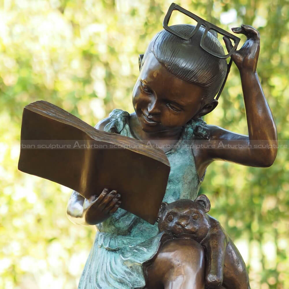Bronze Girl Reading Book Statue
