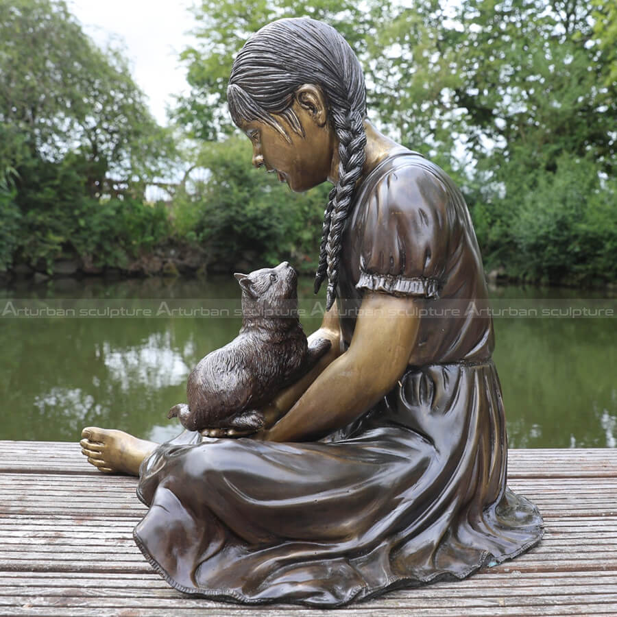 girl with cat sculpture