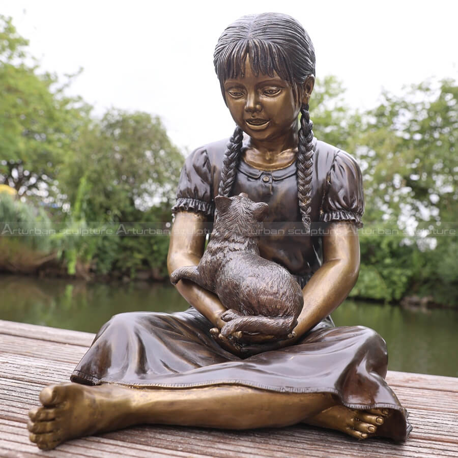 Girl With Cat Sculpture