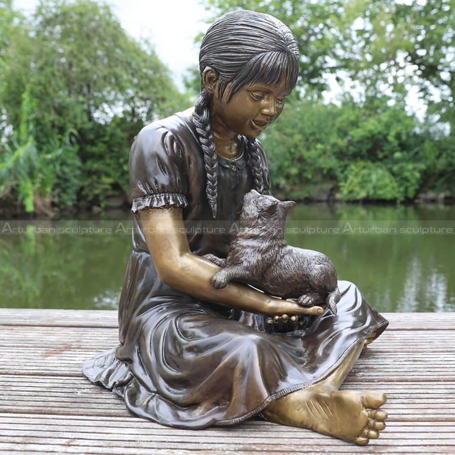 girl with cat sculpture