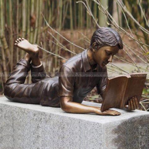 bronze garden reading boy sculpture