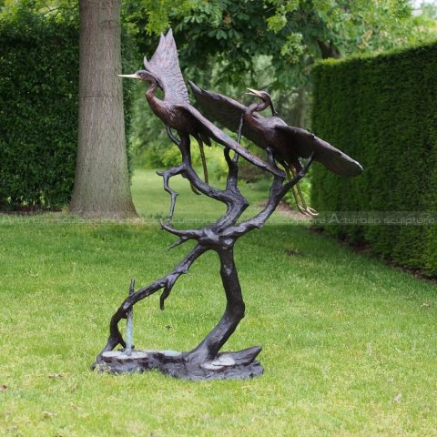 bronze cranes garden statues