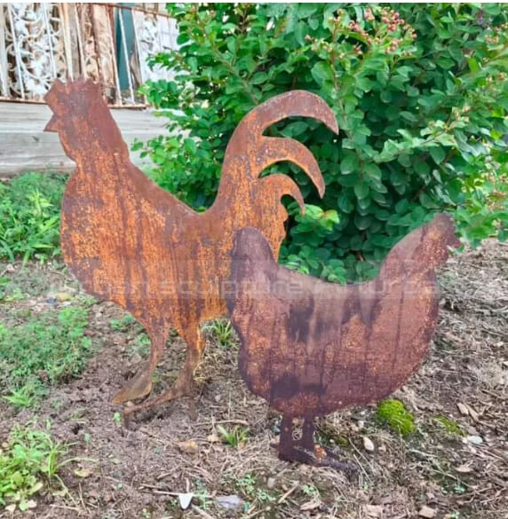 sherem metal chicken garden sculpture