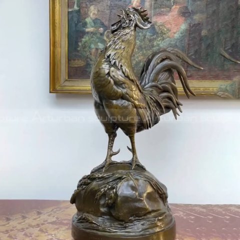 Auguste Cain was a French sculptor known for his graceful and vivid animal sculptures. One of the most famous of his works is his bronze rooster sculpture.