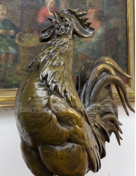 Auguste Cain was a French sculptor known for his graceful and vivid animal sculptures. One of the most famous of his works is his bronze rooster sculpture.